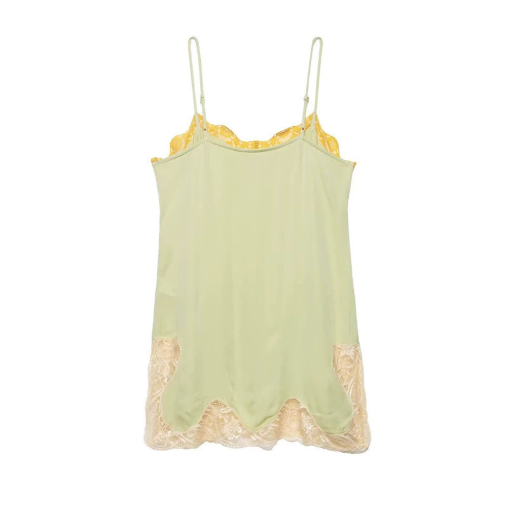 ZARA Fashion Lace Trim Contrast Color Silk Satin Camisole